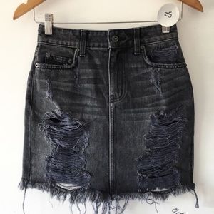 High waisted carmar denim distressed jean skirt